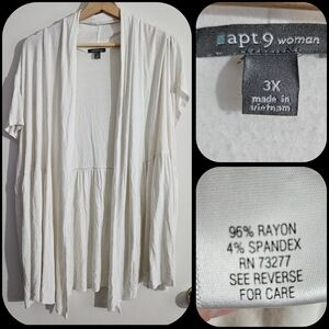 SIZE 3X APT 9 cardigan white open front short sleeve (B59)